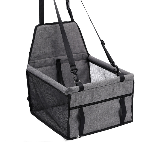 Light gray FurFree pet car seat with carrying straps