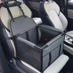 Black and gray FurFree pet car seat installed in a vehicle