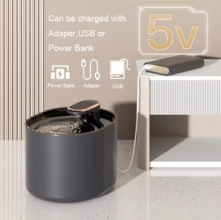 FurFree pet water fountain powered by USB adapter or power bank