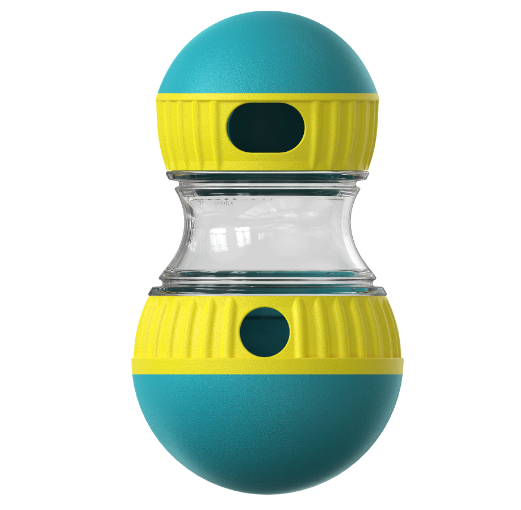 FurFree TreatTumbler IQ food dispensing dog puzzle in blue and yellow